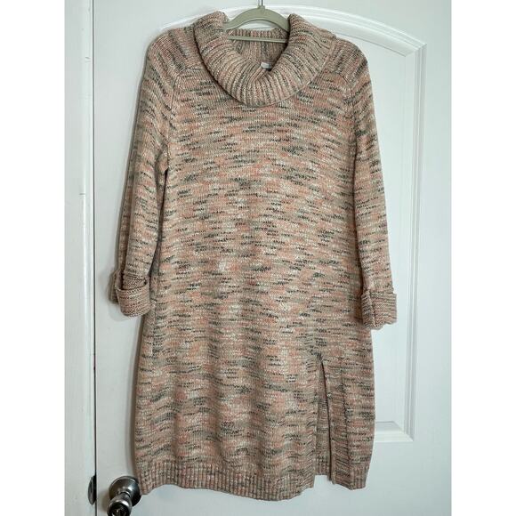 j Jill Tunic Sweater Medium Marled Pink Cowl Neck Preppy Officecore Side Slit - Picture 2 of 7